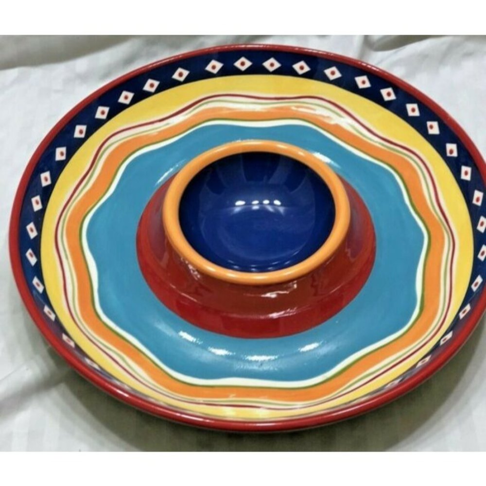 Multi-Colored Chip & Dip Serving Dish 13.5” Dinner Birthday Football Party EUC